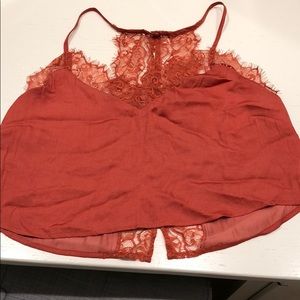 Satin red/orange crop top with button detail